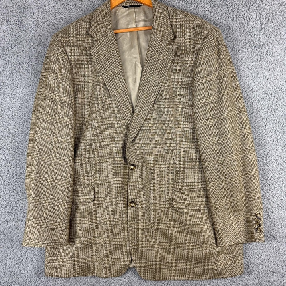 Brooks Brothers Blazer Mens 44 Long Brown Plaid Wool Silk Sport Coat Jacket Suit
